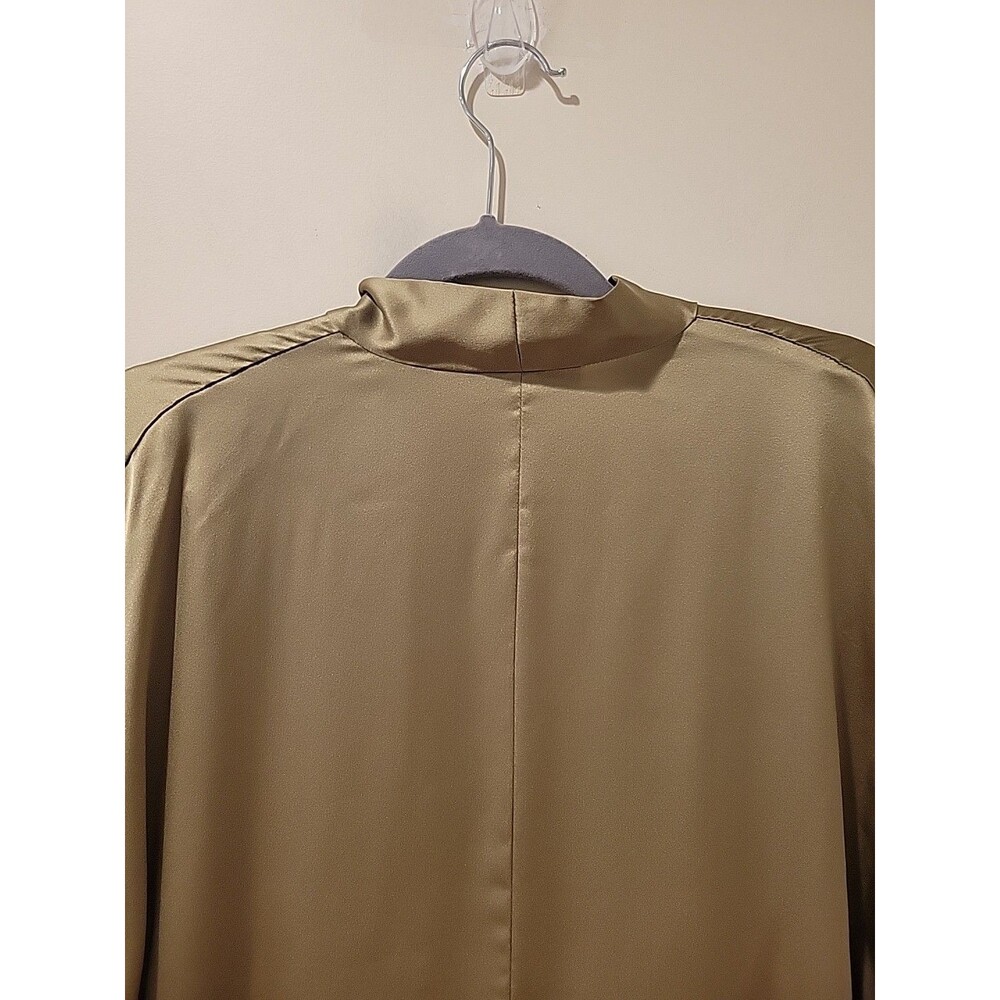 The Sei Silk Tie Front Blouse Size 4 Olive Satin Luxury Modern Minimalist Top - Picture 8 of 10